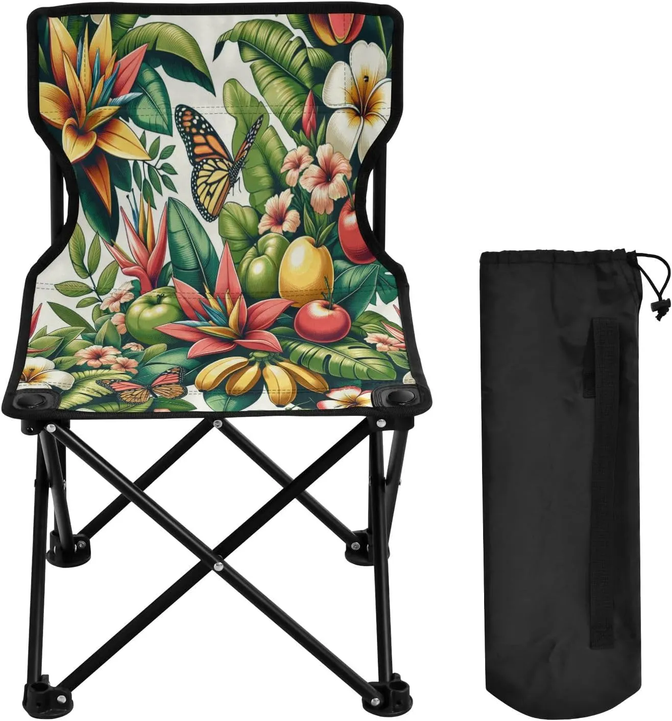 Flower Butterfly Portable Outdoor Folding Chair Anti-Slip Padded Oxford Cloth Stool Camping Chair Small for Beach Hiking Fishing Gardening Quad Camp Chair