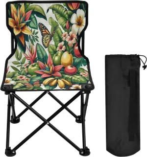 Flower Butterfly Portable Outdoor Folding Chair Anti-Slip Padded Oxford Cloth Stool Camping Chair Small for Beach Hiking Fishing Gardening Quad Camp Chair