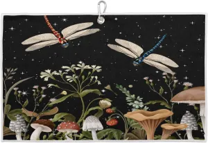 Flower Mushroom Dragonfly Starry Golf Towel with Heavy Duty Carabiner Ultra Absorbent Quick Dry Perfect for Cleaning Clubs Balls Gear Essential Golf Accessory for Men Women Kids