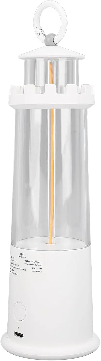 Focket Lighthouse Lamp, USB Charging 1200mAh Battery Lighthouse Light for Tent (White)