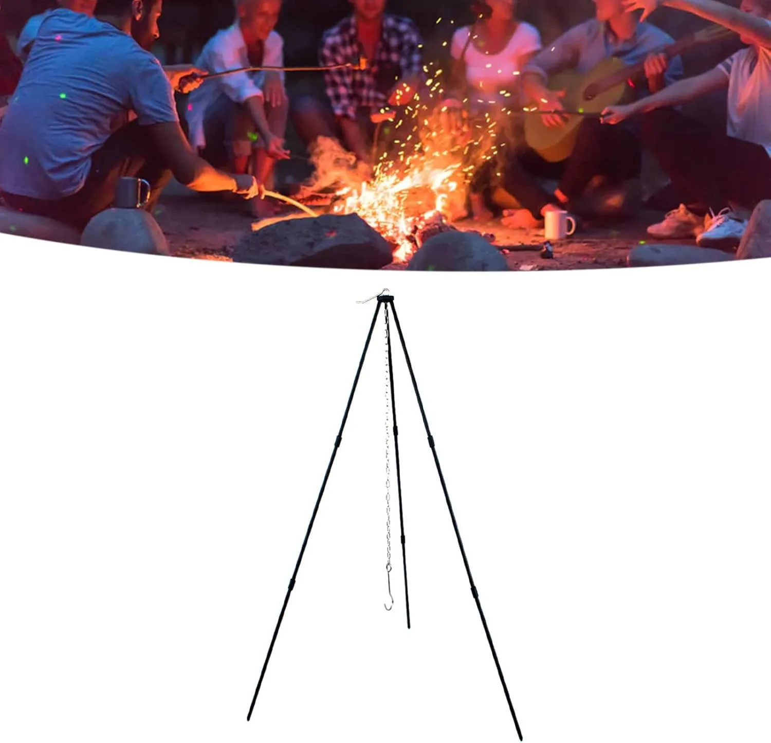Foldable Campfire Cooking Tripod - Aluminum Alloy Tripod Camping Accessories with Chain and Carrying Bag - Ideal for Outdoor Camping