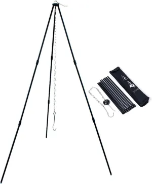 Foldable Campfire Cooking Tripod - Aluminum Alloy Tripod Camping Accessories with Chain and Carrying Bag - Ideal for Outdoor Camping