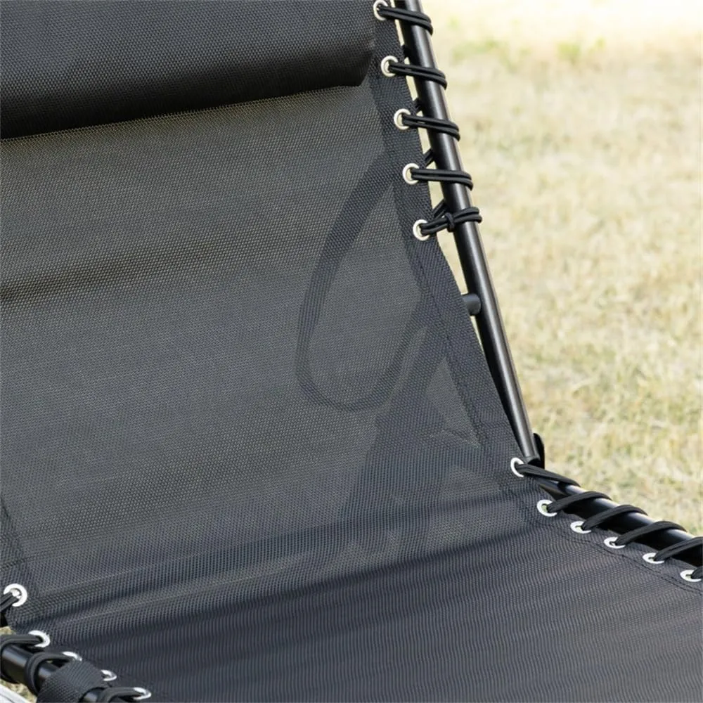 Foldable Camping Chair with 5 Adjustable Backrest, for Garden, Backyard, Courtyard, Pool(72.75" L x 22.75" W x 11.75" H). (Black)