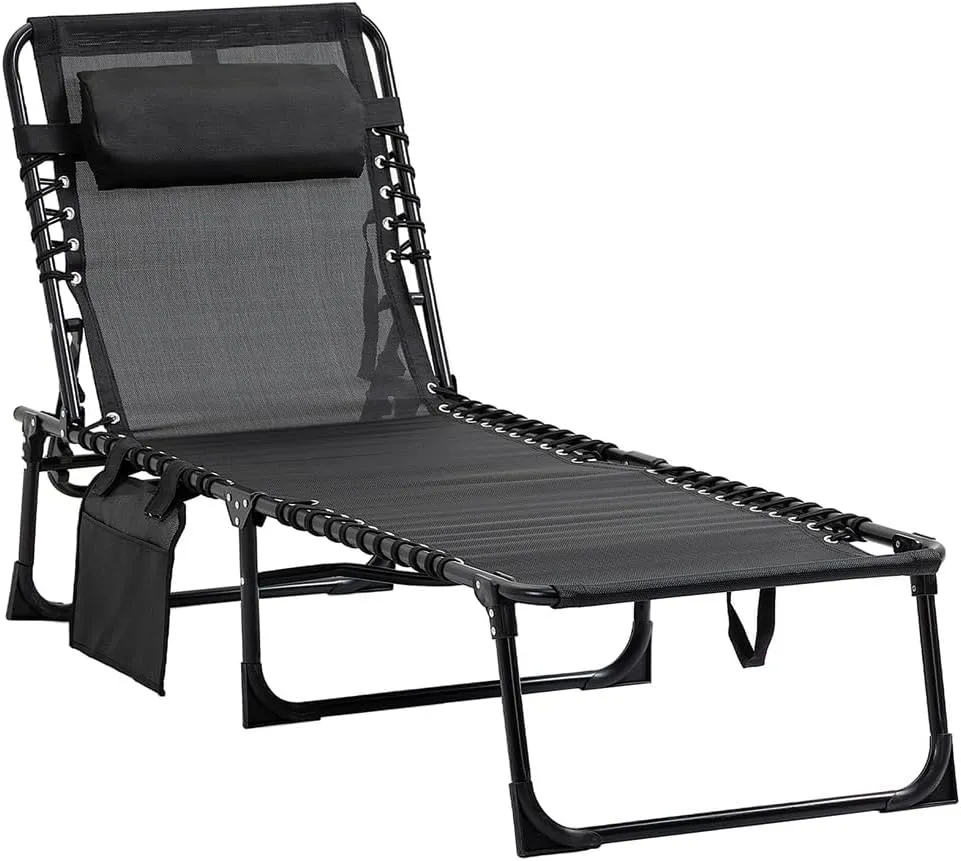 Foldable Camping Chair with 5 Adjustable Backrest, for Garden, Backyard, Courtyard, Pool(72.75" L x 22.75" W x 11.75" H). (Black)