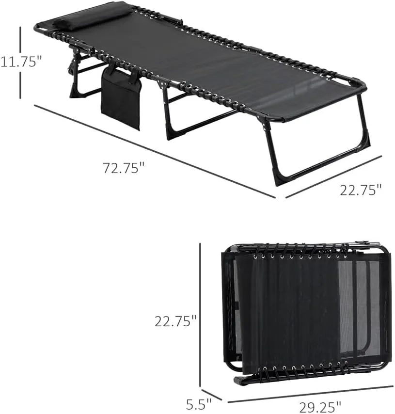 Foldable Camping Chair with 5 Adjustable Backrest, for Garden, Backyard, Courtyard, Pool(72.75" L x 22.75" W x 11.75" H). (Black)