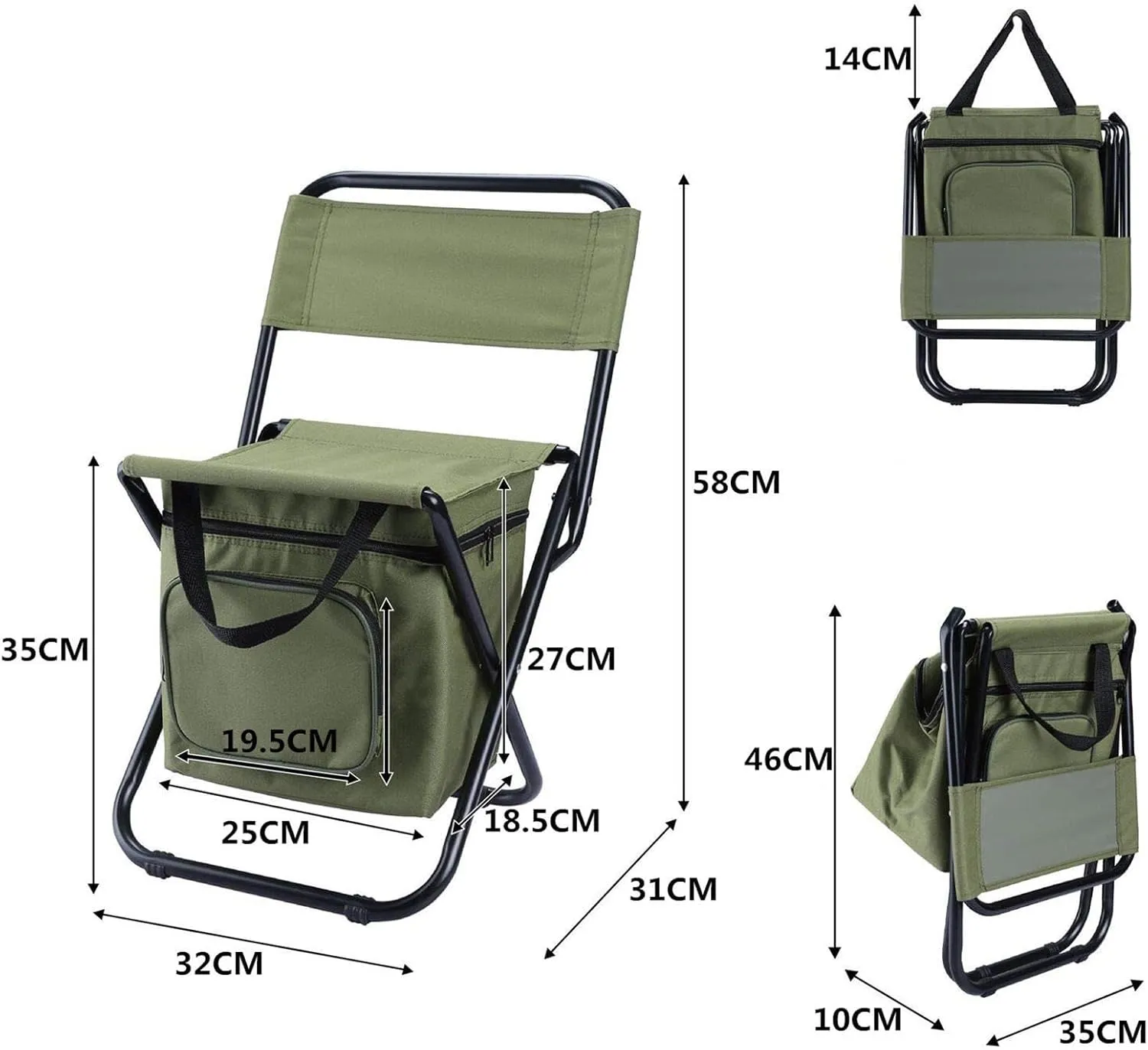 Foldable Camping Chair with Cooler Bag,Backpack Cooler Chair Fishing Chair, Lightweight Backrest Stool Compact Folding Chair Seat Foldable Camp Chair for Picnic,Fishing,Traveling,A