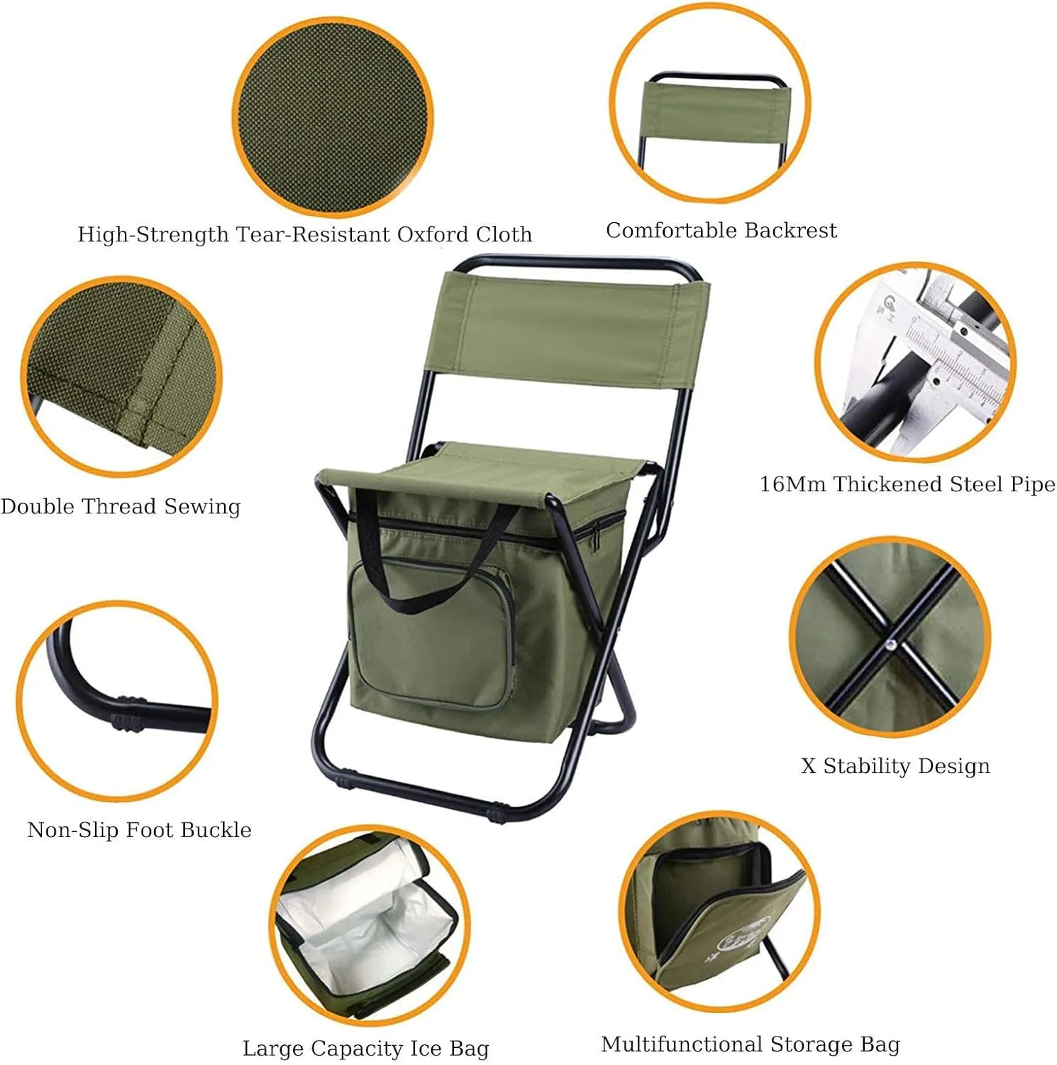 Foldable Camping Chair with Cooler Bag,Backpack Cooler Chair Fishing Chair, Lightweight Backrest Stool Compact Folding Chair Seat Foldable Camp Chair for Picnic,Fishing,Traveling,A