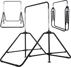 Foldable Gymnastic Bar for Kids Ages 3-9, 9 Height Levels, 200 lbs Weight Capacity, 5 Ft Length Gymnastic Kip Bar with Mat, Gymnastic Equipment for Home and Gym Center Indoor Outdoor Use