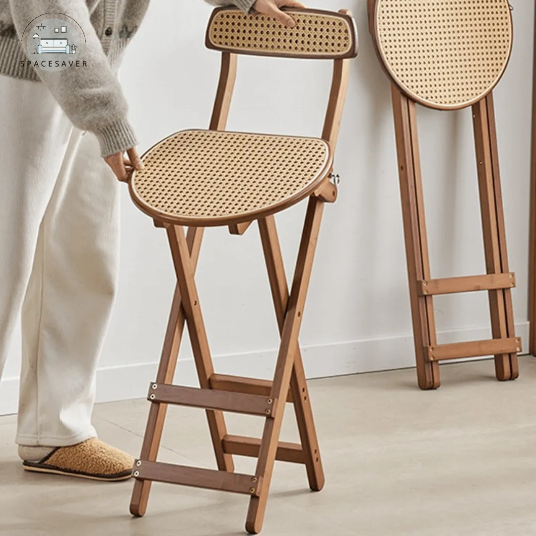 Foldable high-legged rattan-woven stool