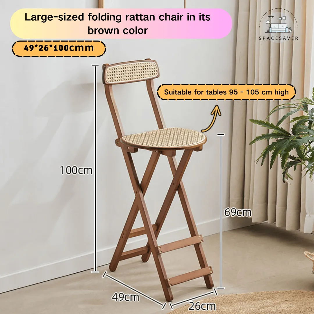 Foldable high-legged rattan-woven stool