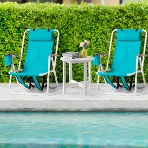 Folding Beach Chair, 4 Position Reclining Backpack Camping Chairs with Headrest Cup Holder Wooden Armrests Heavy Duty Portable Lounge Chairs for Beach Backyard Travel (2, Green)