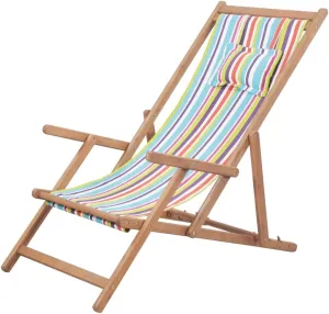 Folding Beach Chair with Fabric and Wooden Frame, Reclines in 3 Positions, Lightweight and Portable, Multicolor