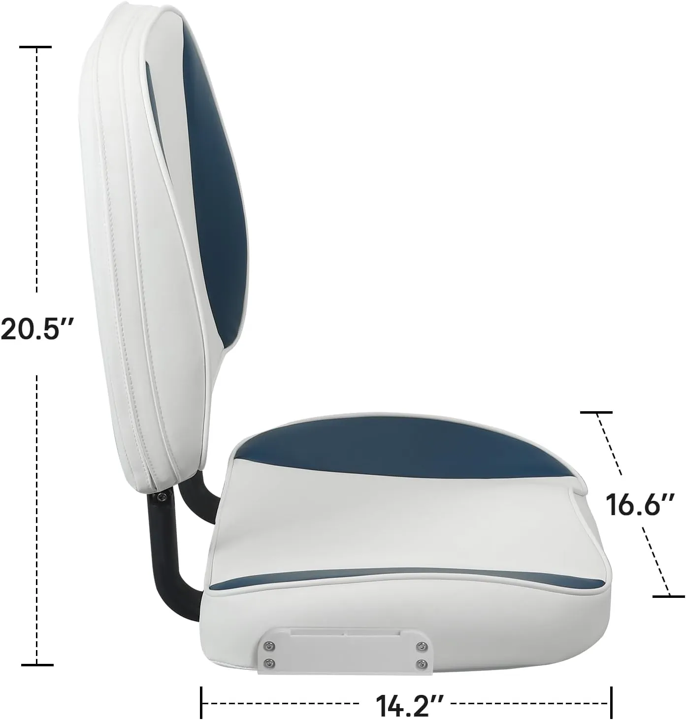 Folding Boat Seat Low Back Fishing Boat Seats with Caddy Organizer, White/Blue/White