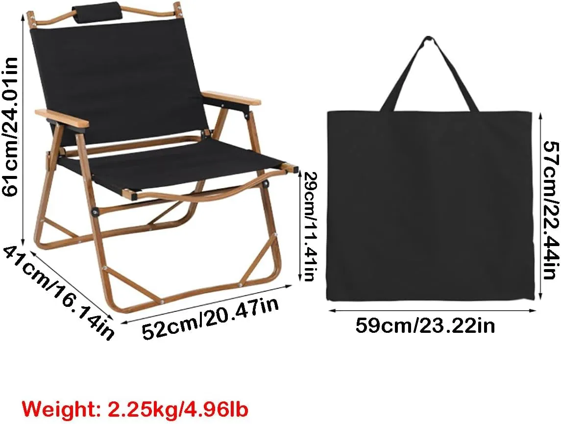 Folding Camping Chair Oversized Heavy Duty Padded Outdoor Camping Fishing Chair,Aluminum Portable Folding Chair,265 LBS Weight Capacity, Thicken 600D Oxford (Black)