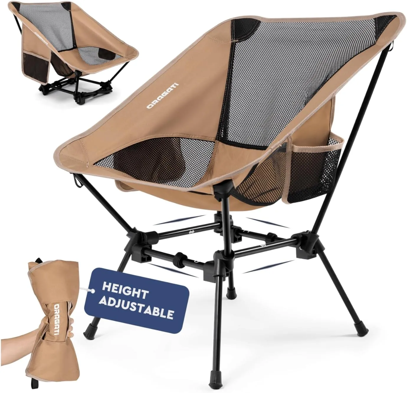 Folding Camping Chairs, Lightweight Backpacking Chair in Compact Design for Camp, Beach, Hiking, Outdoors, Khaki