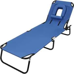 Folding Camping Cot for Adults, Reclining Folding Chaise for Indoor Outdoor Travel, Heavy Duty Lounger Chair with Face Hole, Height Adjustable, Sunbathing Chair for Patio Poolside Lawn Beach