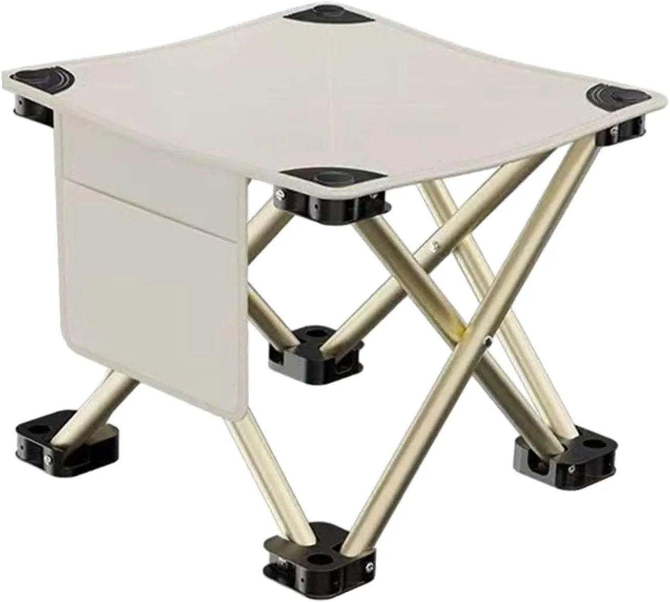 Folding Camping Stool Mini Foldable Chair Compact with Side Pocket Foot Stool for Hiking Patio Camping Traveling Barbecue, White, 33cmx33cmx32cm