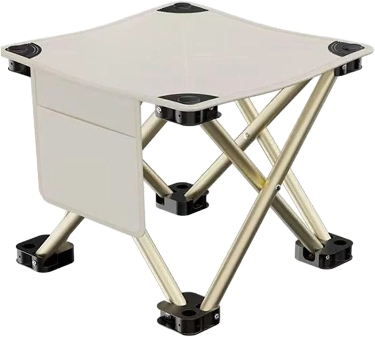Folding Camping Stool Mini Foldable Chair Compact with Side Pocket Foot Stool for Hiking Patio Camping Traveling Barbecue, White, 33cmx33cmx32cm