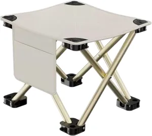 Folding Camping Stool Mini Foldable Chair Compact with Side Pocket Foot Stool for Hiking Patio Camping Traveling Barbecue, White, 33cmx33cmx32cm