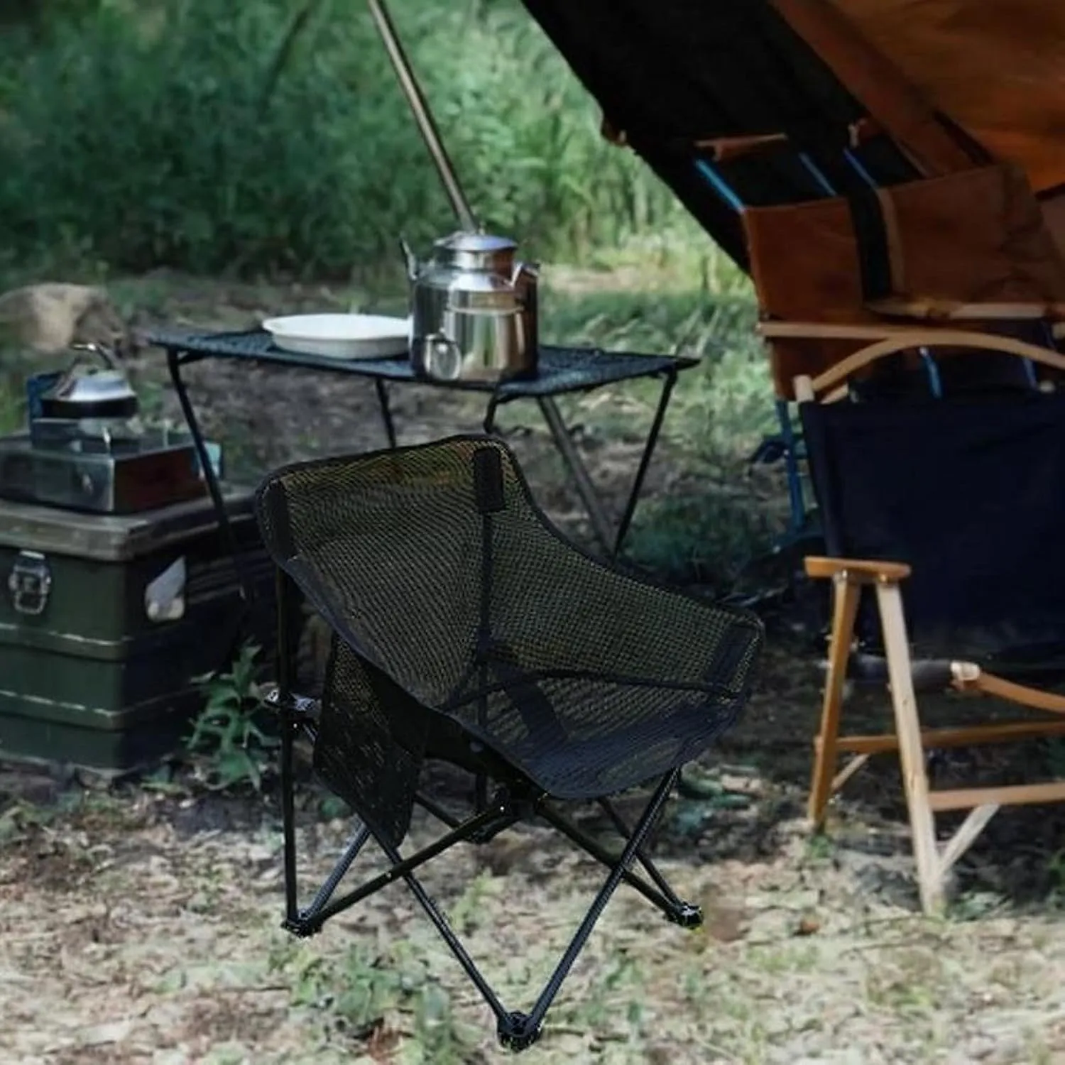 Folding Chair Camping Chair Foldable Heavy Duty Breathable with Carrying Bag for Adults for Yard Fishing Garden Hiking BBQ, Black