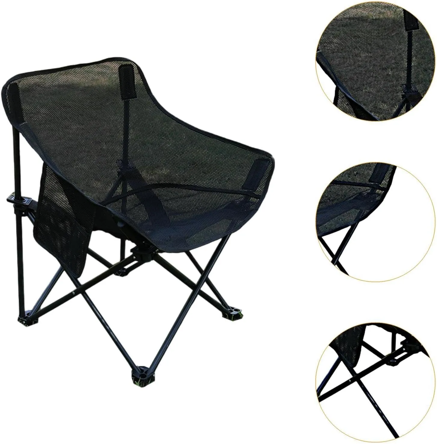 Folding Chair Camping Chair Foldable Heavy Duty Breathable with Carrying Bag for Adults for Yard Fishing Garden Hiking BBQ, Black