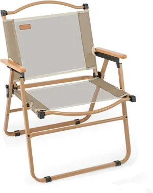 Folding Chair, Camping Chair Portable Mesh Breathable with Wooden Armrests Backrest Chair for Camping Garden Fishing Terrace