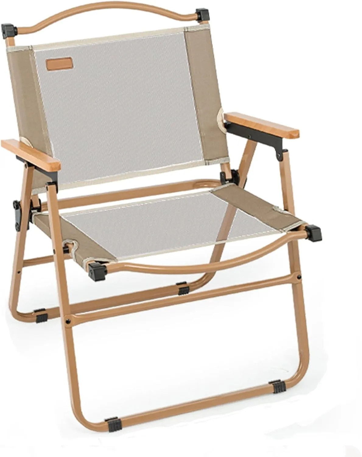 Folding Chair, Camping Chair Portable Mesh Breathable with Wooden Armrests Backrest Chair for Camping Garden Fishing Terrace