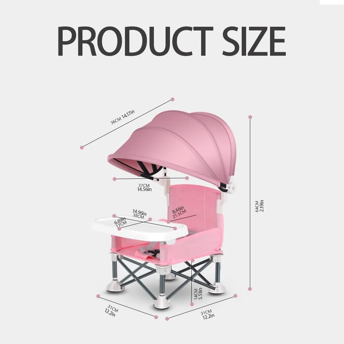 Folding Chairs for Outside Inside, Portable Booster Seat for Table Camping Chairs with Tray & Canopy Travel Essentials, Sun Protection Outdoor Foldable Chair Housewarming Gifts
