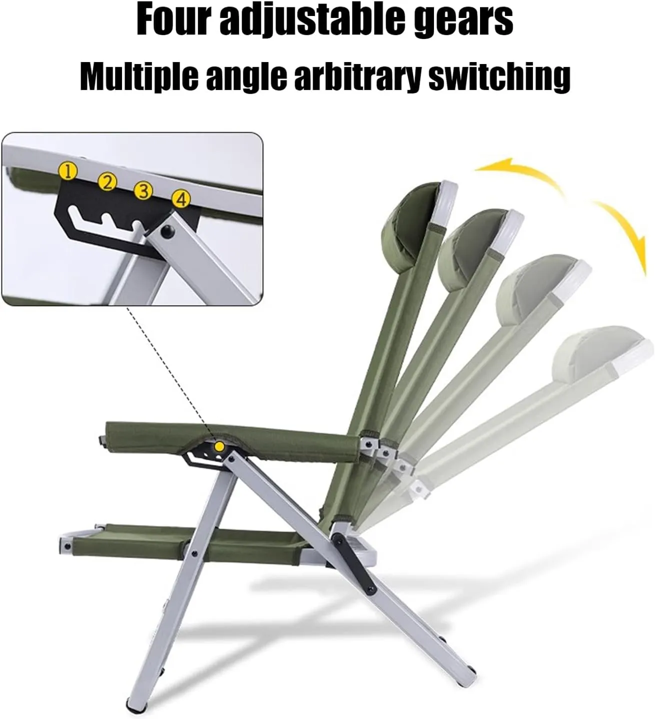 Folding Chaise - Camping Chair, 4th Gear Angle Adjustment, Can Sit and Lie Down, Load Bearing Capacity of 180KG, Suitable for Outdoor Activities Such As Camping, Fishing, Etc