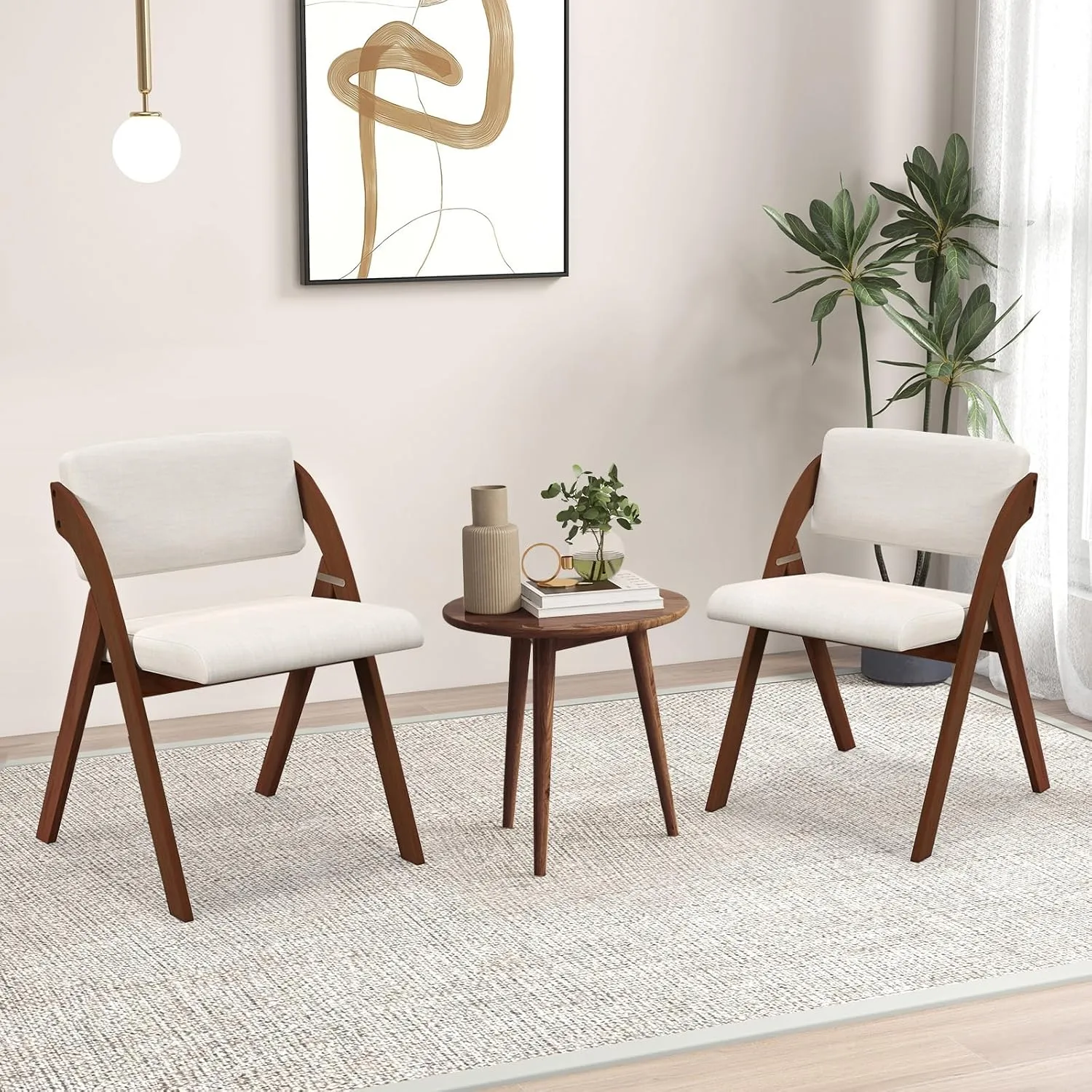 Folding Dining Chairs Set of 2, Farmhouse Upholstered Accent Chair with Non-Assembly Design, Padded Seat & Cushion Backrest, Portable Wood Kitchen Chairs for Party, Picnic & Home Office