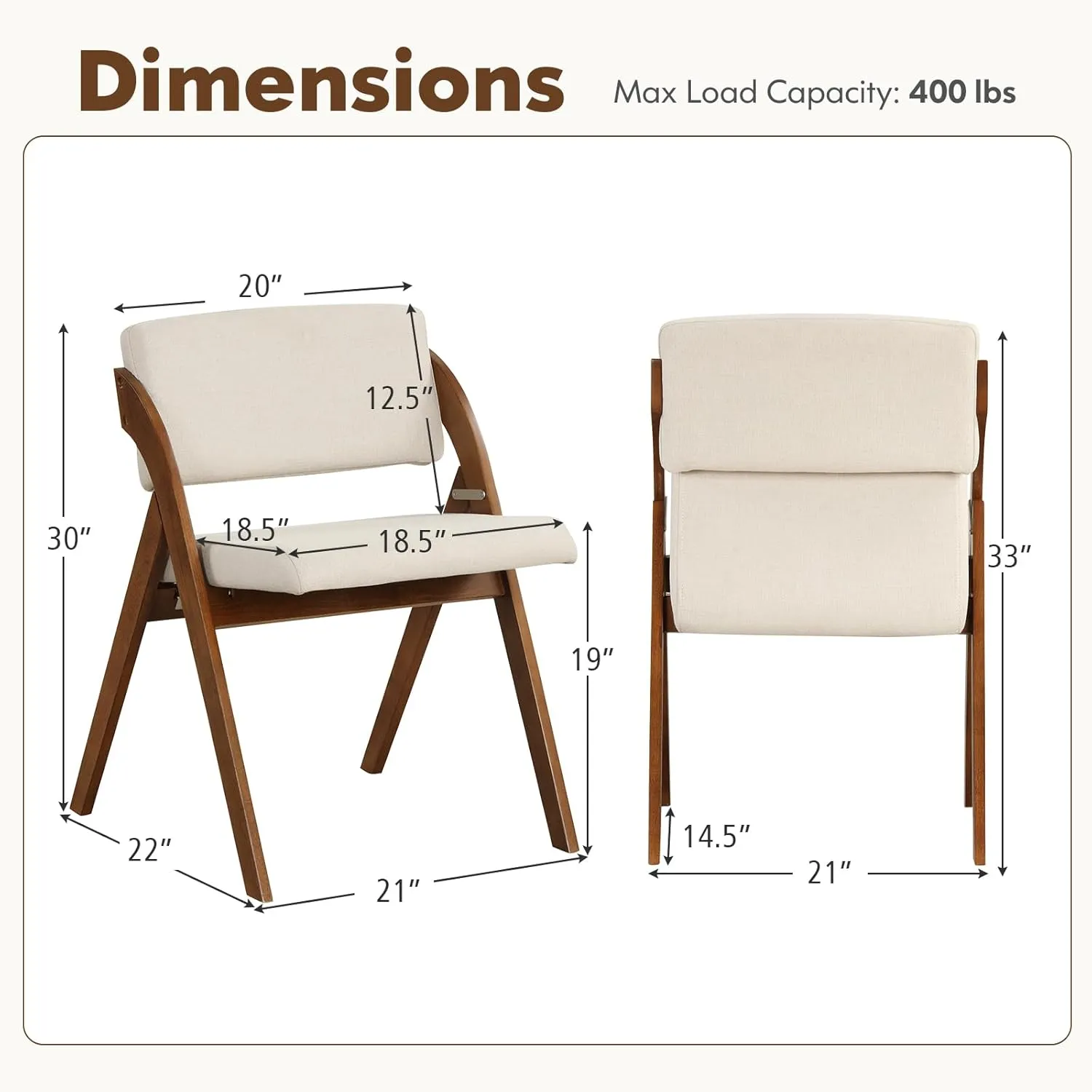 Folding Dining Chairs Set of 2, Farmhouse Upholstered Accent Chair with Non-Assembly Design, Padded Seat & Cushion Backrest, Portable Wood Kitchen Chairs for Party, Picnic & Home Office