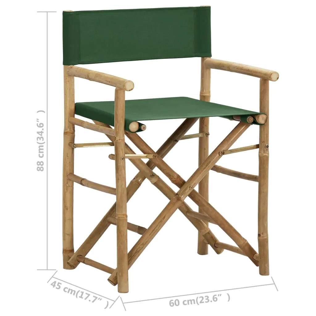 Folding Director's Chairs 2 Pcs Outdoor Camping Chair Bamboo and Fabric