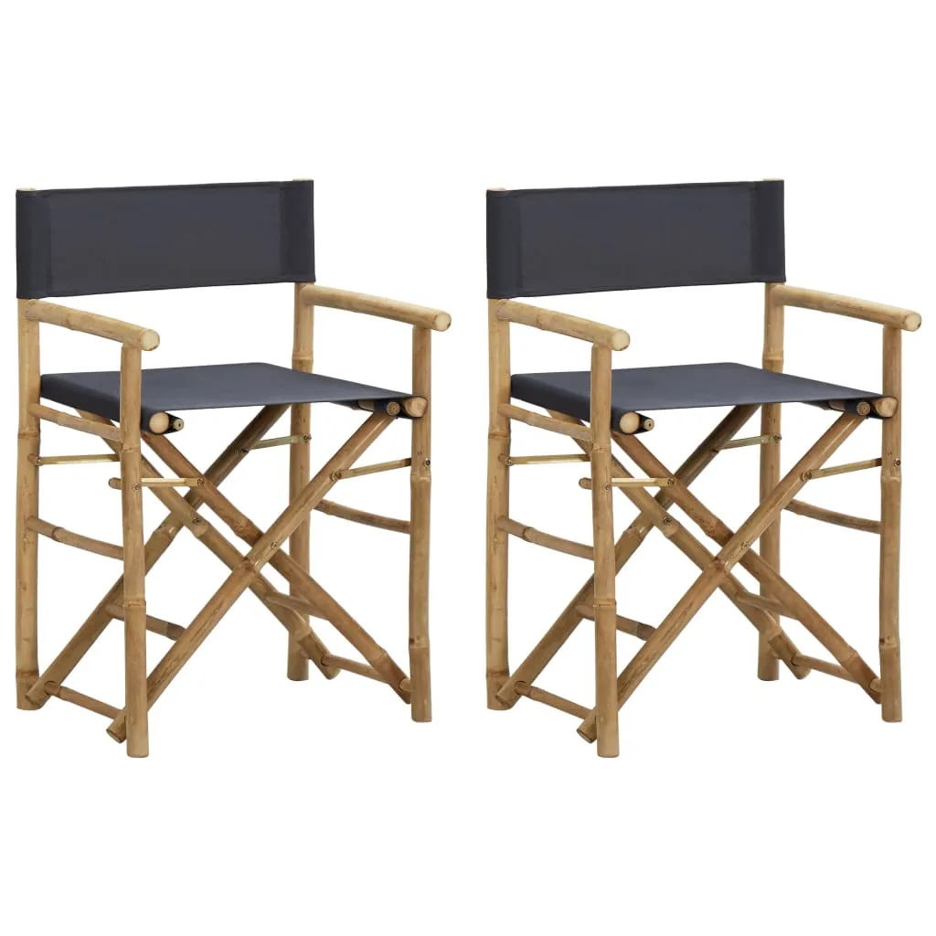 Folding Director's Chairs 2 Pcs Outdoor Camping Chair Bamboo and Fabric