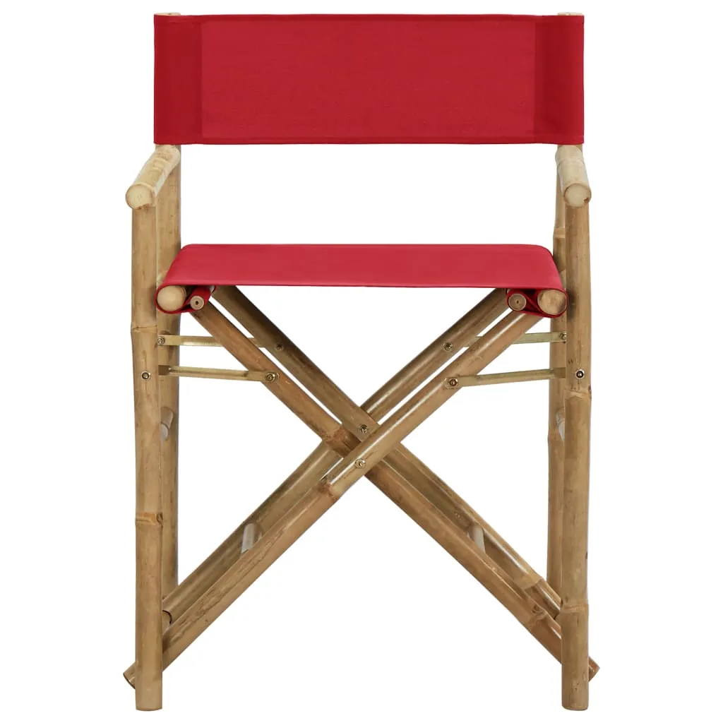 Folding Director's Chairs 2 Pcs Outdoor Camping Chair Bamboo and Fabric
