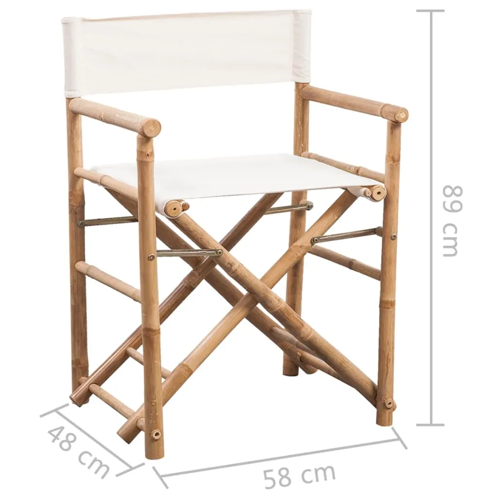 Folding Director's Chairs 2 Pcs Outdoor Camping Chair Bamboo and Fabric