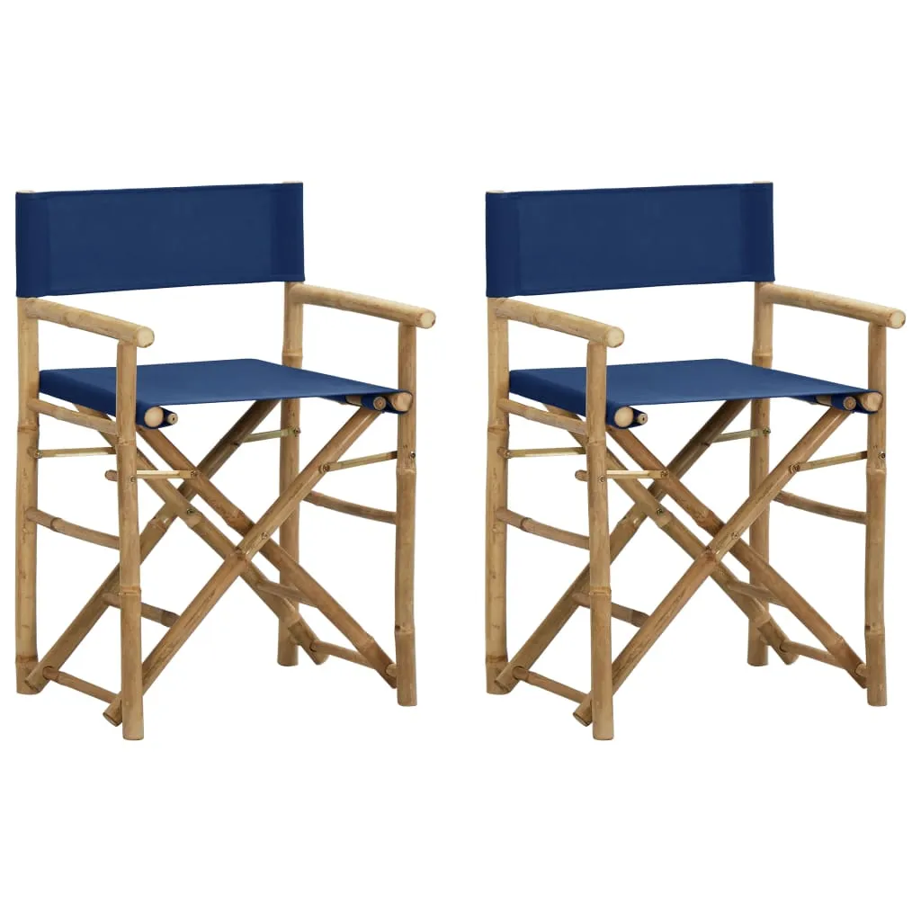 Folding Director's Chairs 2 Pcs Outdoor Camping Chair Bamboo and Fabric