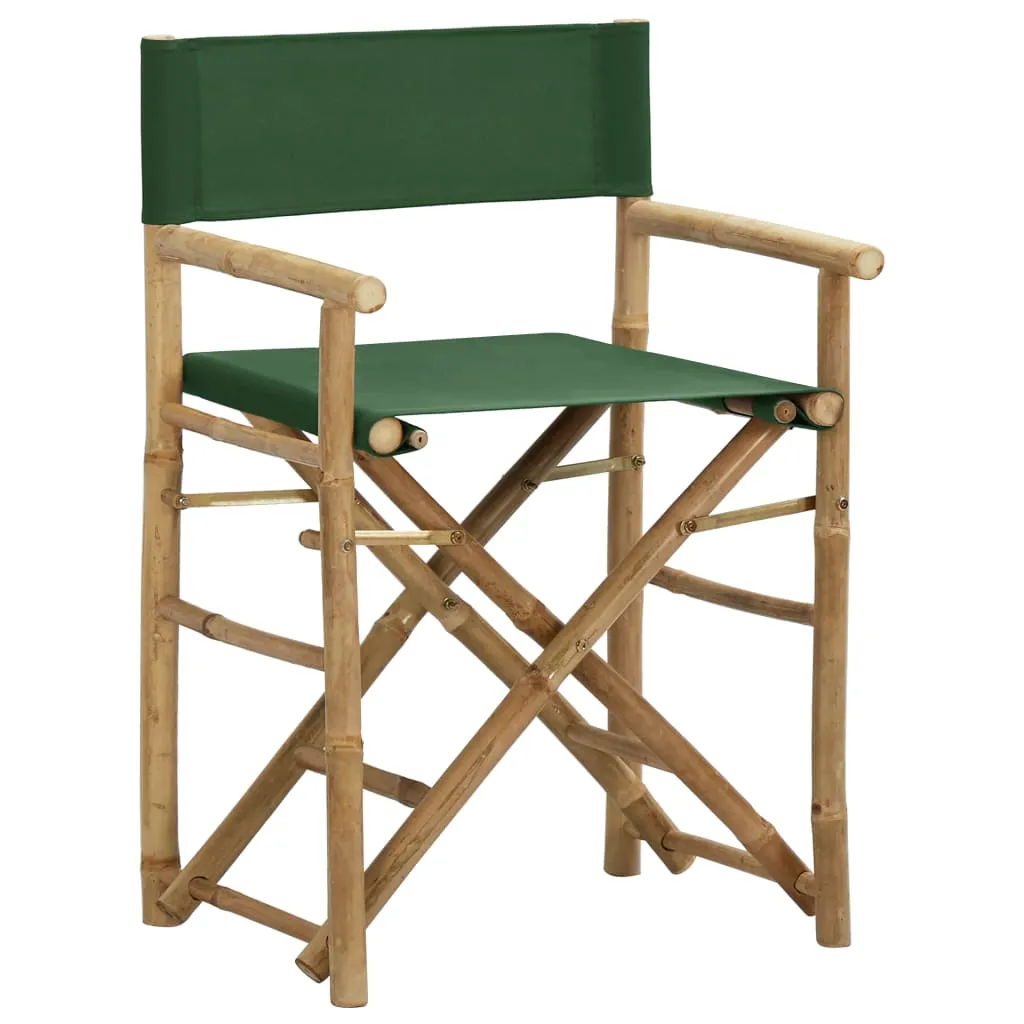 Folding Director's Chairs 2 Pcs Outdoor Camping Chair Bamboo and Fabric