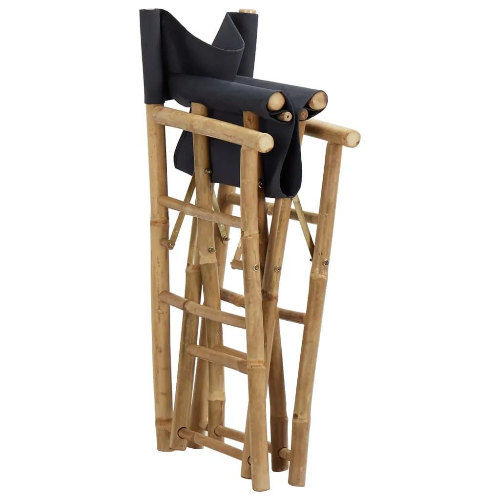 Folding Director's Chairs 2 Pcs Outdoor Camping Chair Bamboo and Fabric