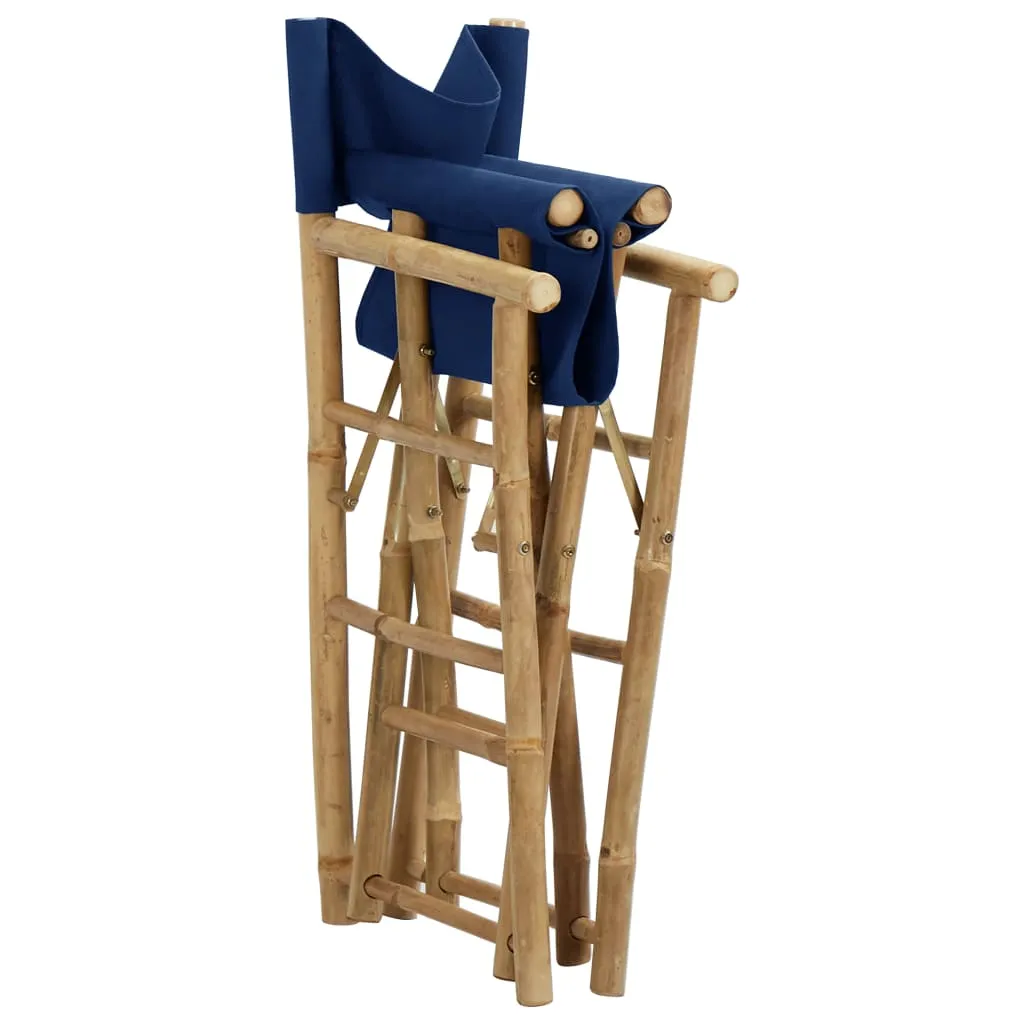 Folding Director's Chairs 2 Pcs Outdoor Camping Chair Bamboo and Fabric