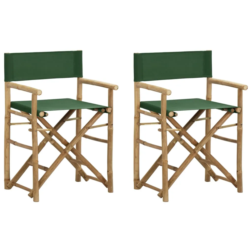 Folding Director's Chairs 2 Pcs Outdoor Camping Chair Bamboo and Fabric