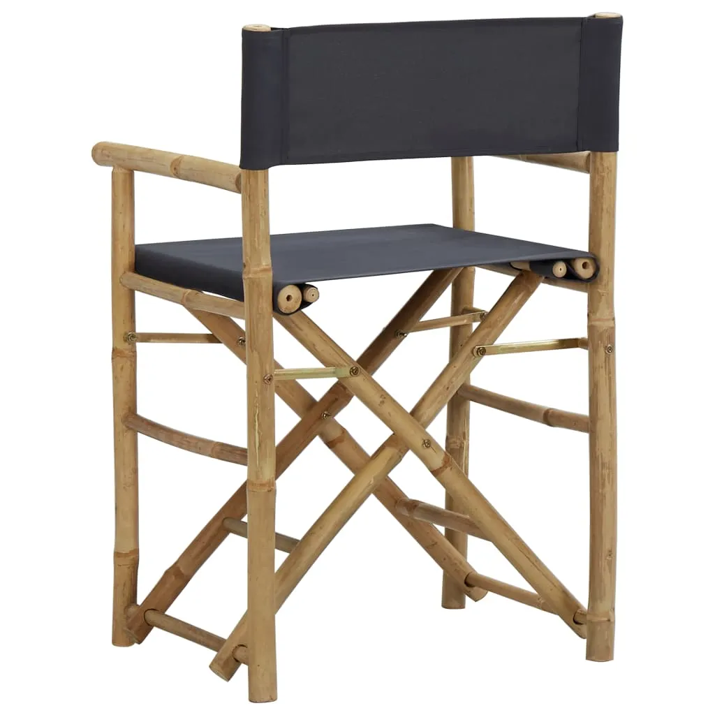 Folding Director's Chairs 2 Pcs Outdoor Camping Chair Bamboo and Fabric