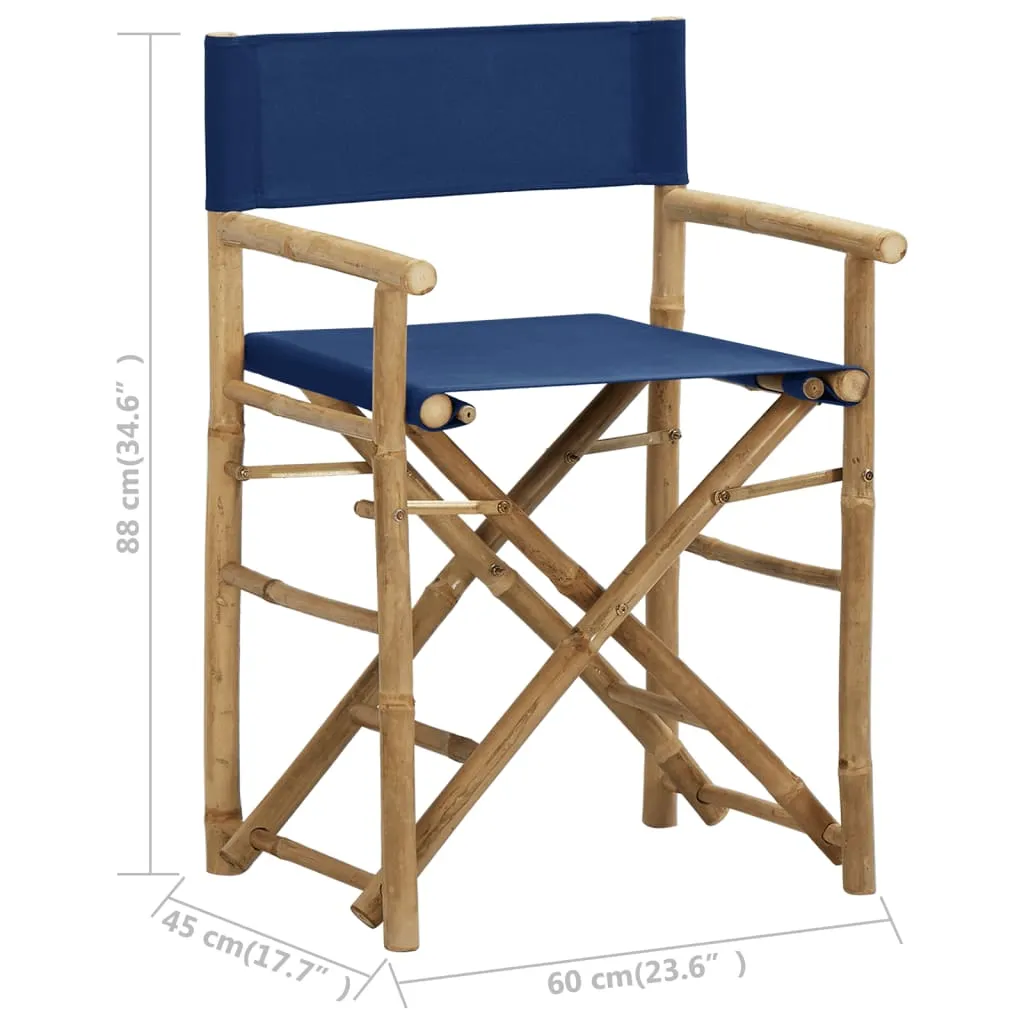 Folding Director's Chairs 2 Pcs Outdoor Camping Chair Bamboo and Fabric