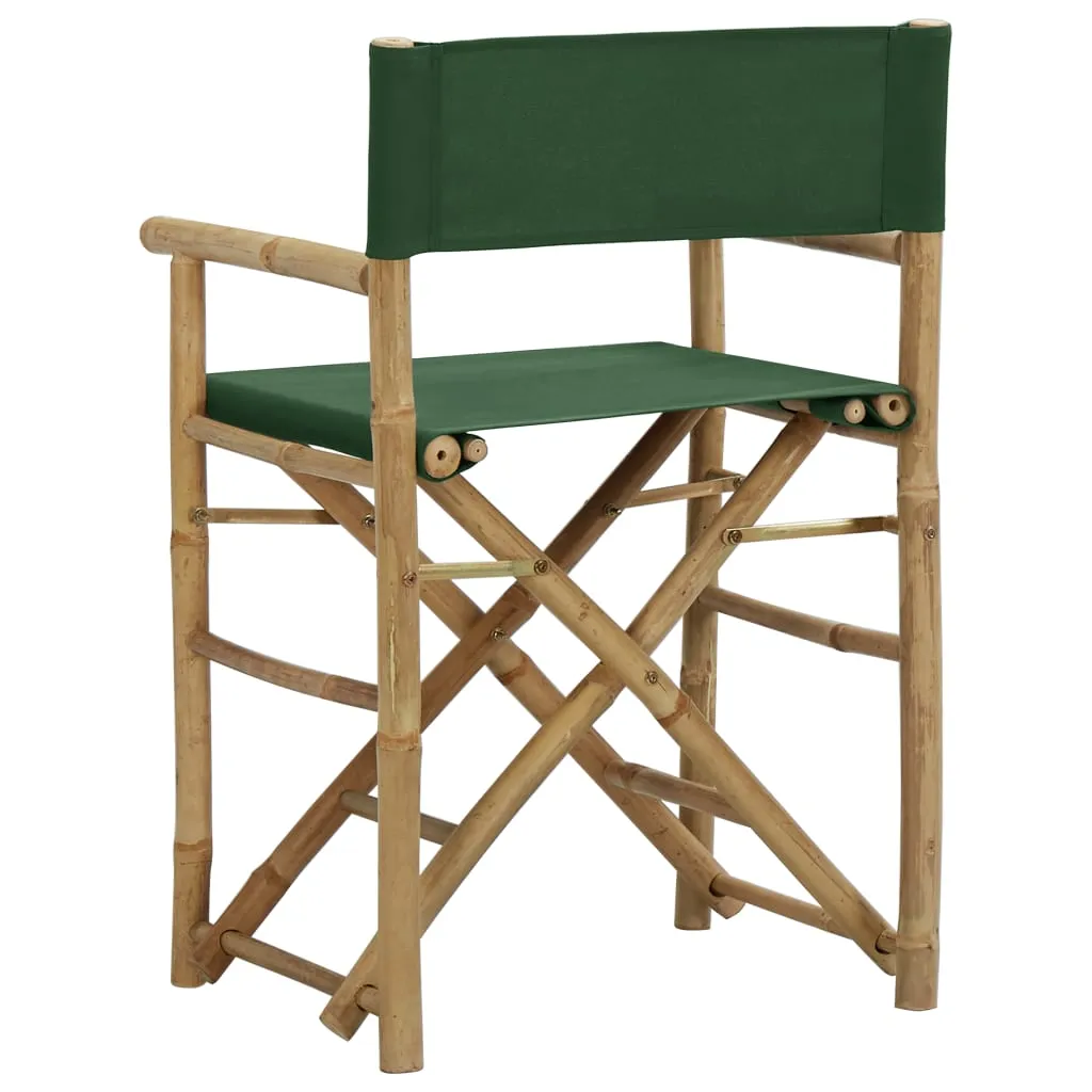 Folding Director's Chairs 2 Pcs Outdoor Camping Chair Bamboo and Fabric