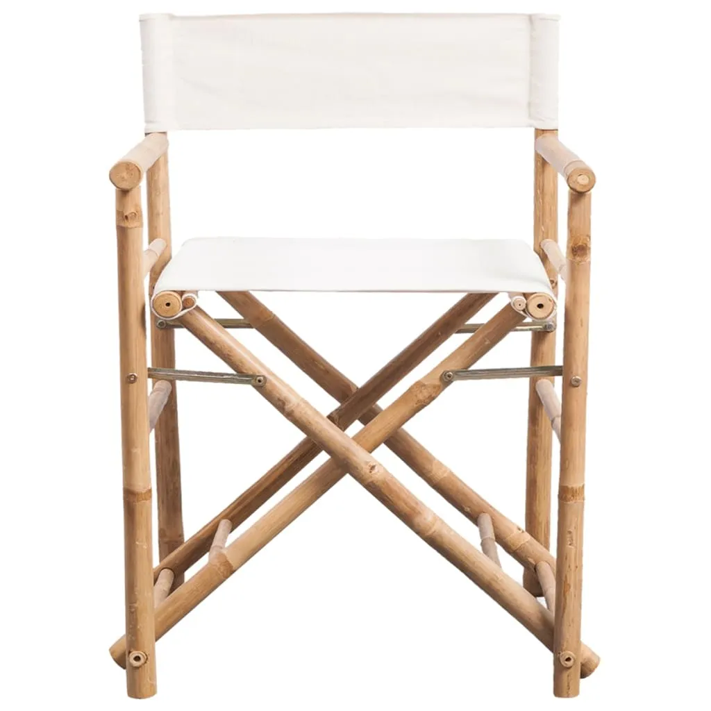 Folding Director's Chairs 2 Pcs Outdoor Camping Chair Bamboo and Fabric