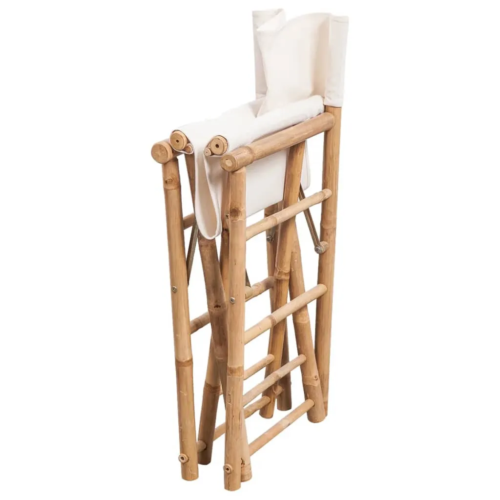 Folding Director's Chairs 2 Pcs Outdoor Camping Chair Bamboo and Fabric
