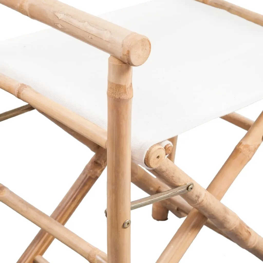 Folding Director's Chairs 2 Pcs Outdoor Camping Chair Bamboo and Fabric