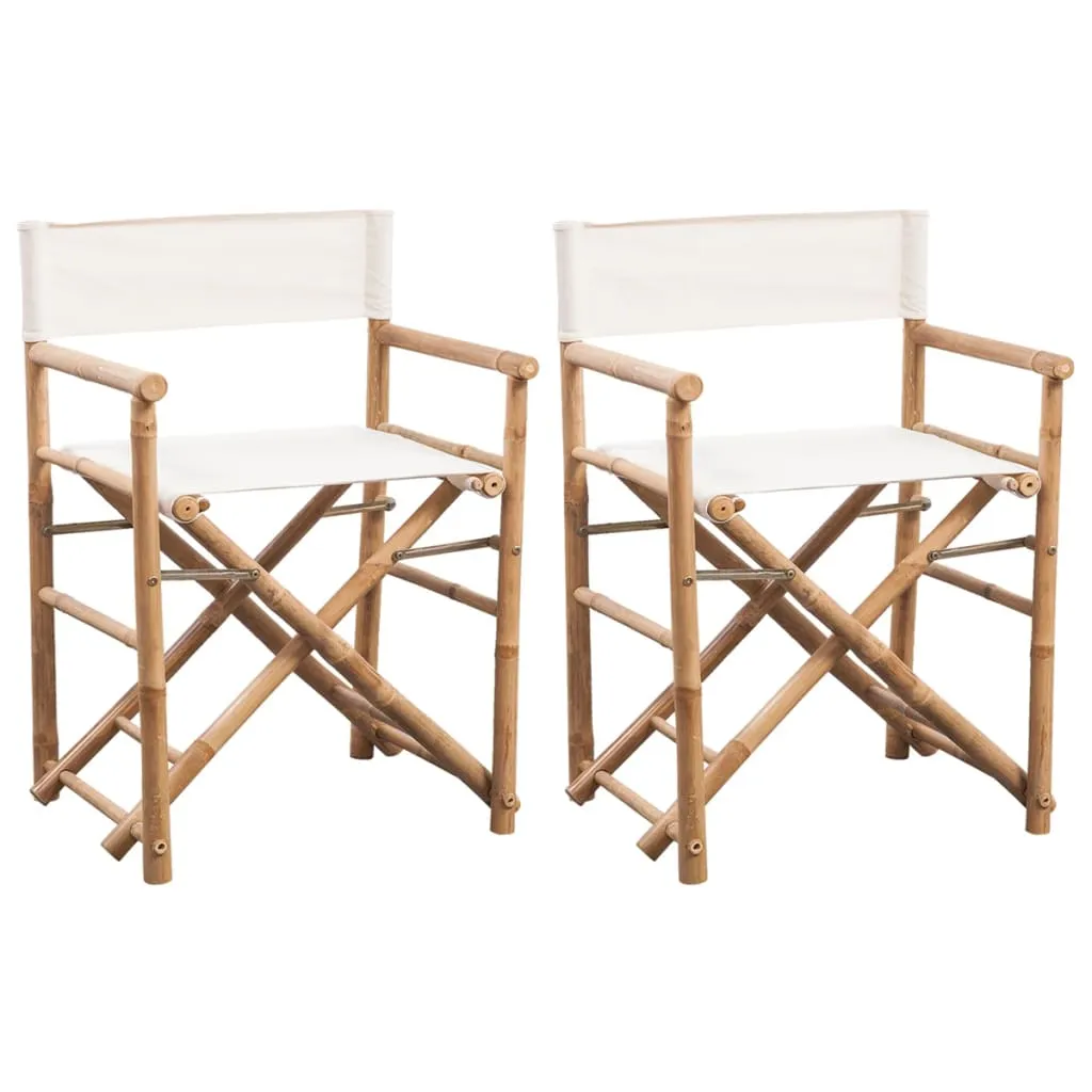 Folding Director's Chairs 2 Pcs Outdoor Camping Chair Bamboo and Fabric