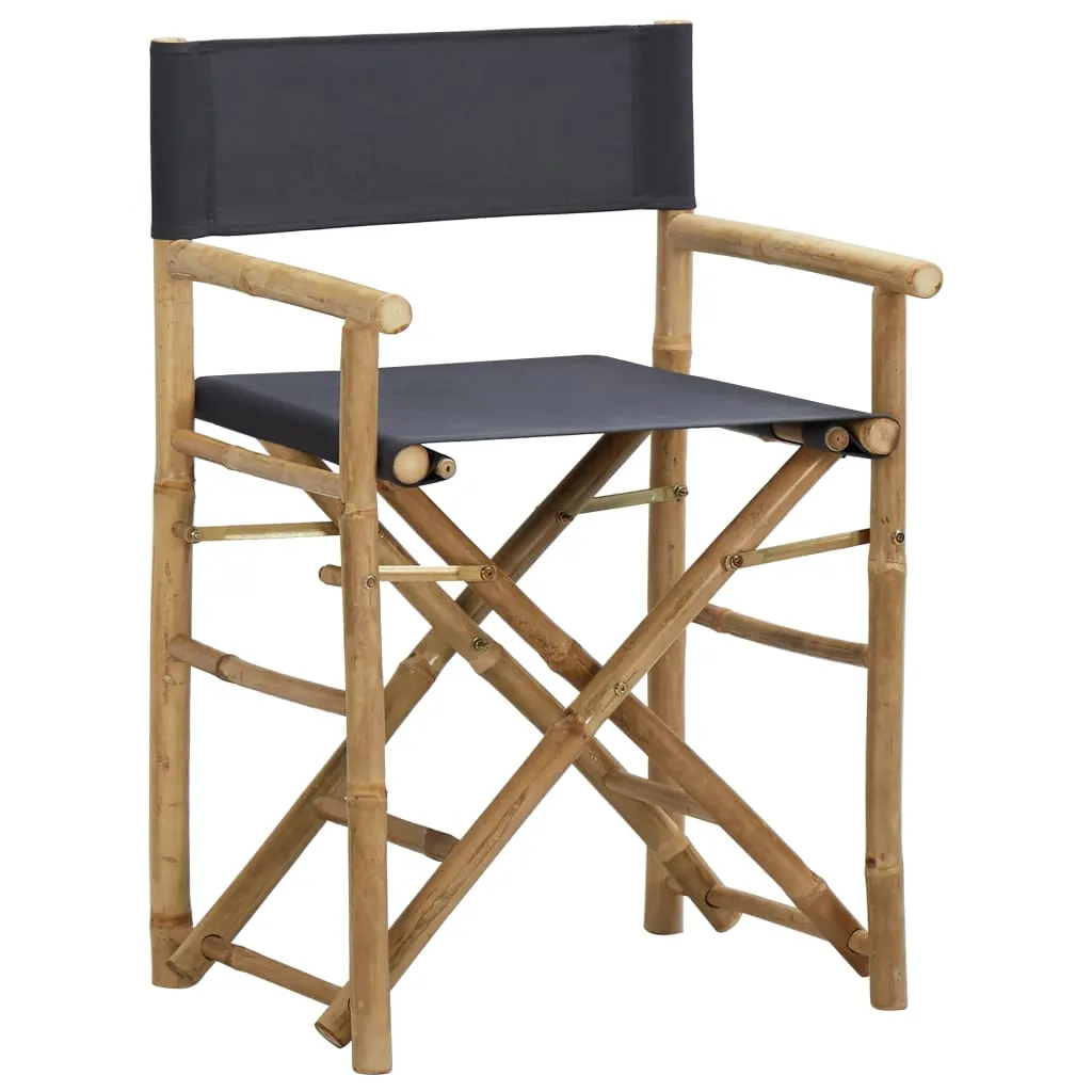 Folding Director's Chairs 2 Pcs Outdoor Camping Chair Bamboo and Fabric