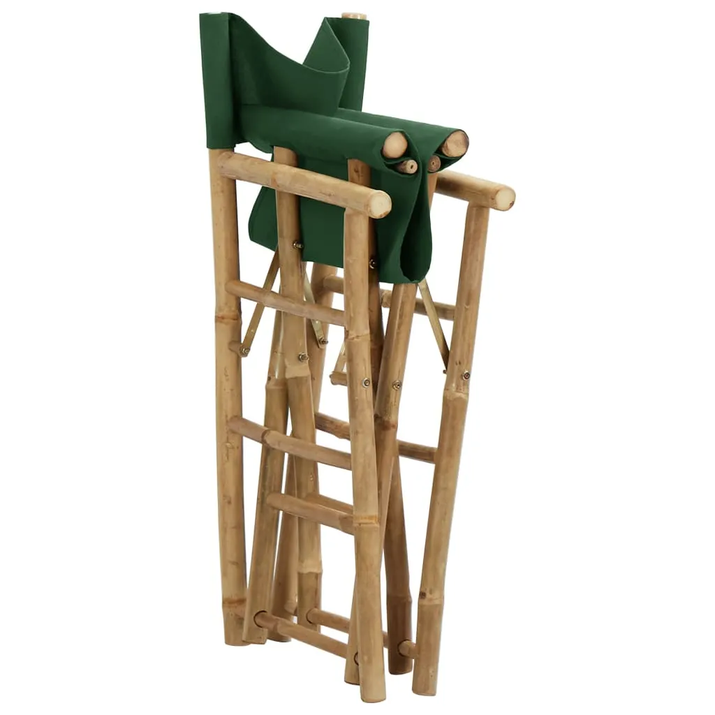 Folding Director's Chairs 2 Pcs Outdoor Camping Chair Bamboo and Fabric