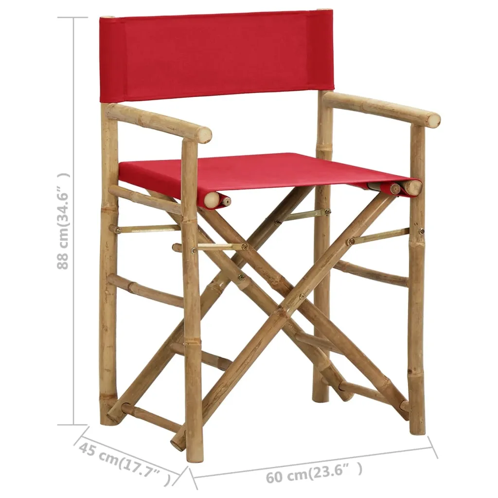 Folding Director's Chairs 2 Pcs Outdoor Camping Chair Bamboo and Fabric